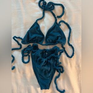 Aerie Shine Pique Scrunchie Tie Bikini Set